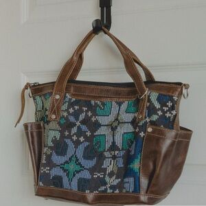 Handmade Leather Guatemalan Huipil Handbag - converts to backpack NEW